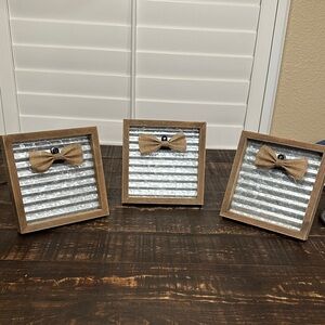Hobby Lobby Burlap Bow Metal Panel Wall Art - Brown and Silver (Set of 3)